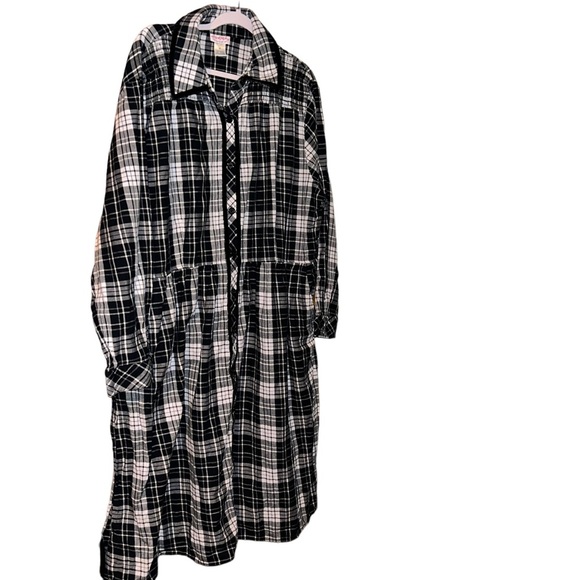Lanz of Salzburg black/white plaid long cotton NightGown plus size 3X - Picture 1 of 4